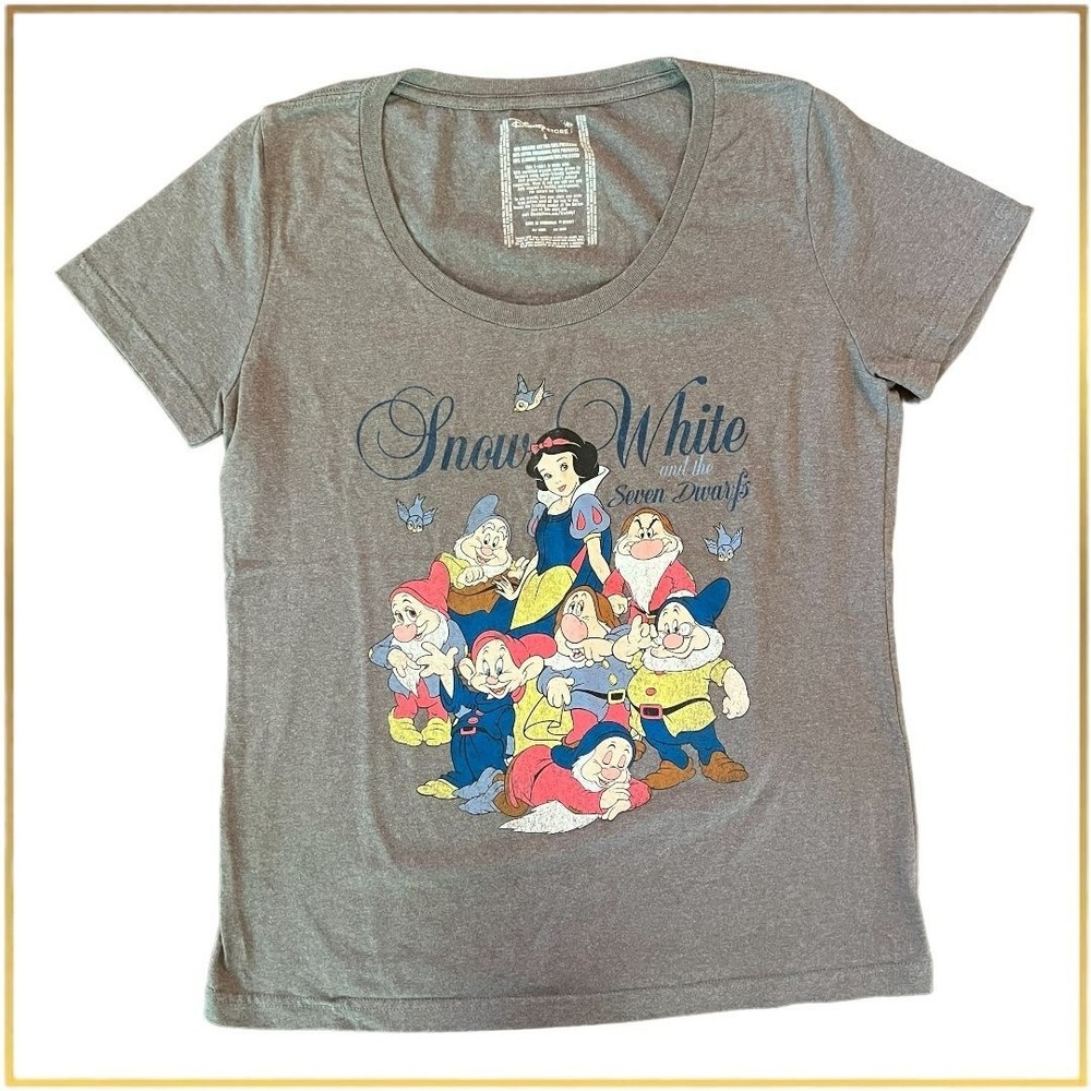 Disney Store Snow White Seven Dwarfs T-Shirt Gray Graphic Size L